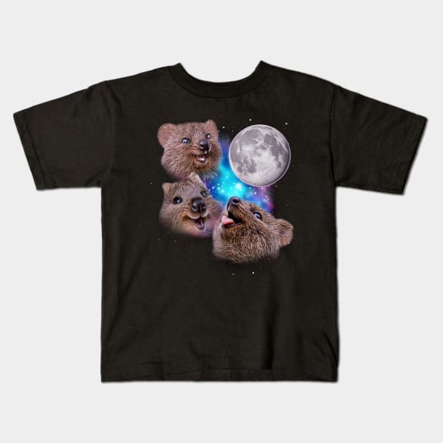 Three Quokkas Howl at the Moon Kids T-Shirt by darklordpug